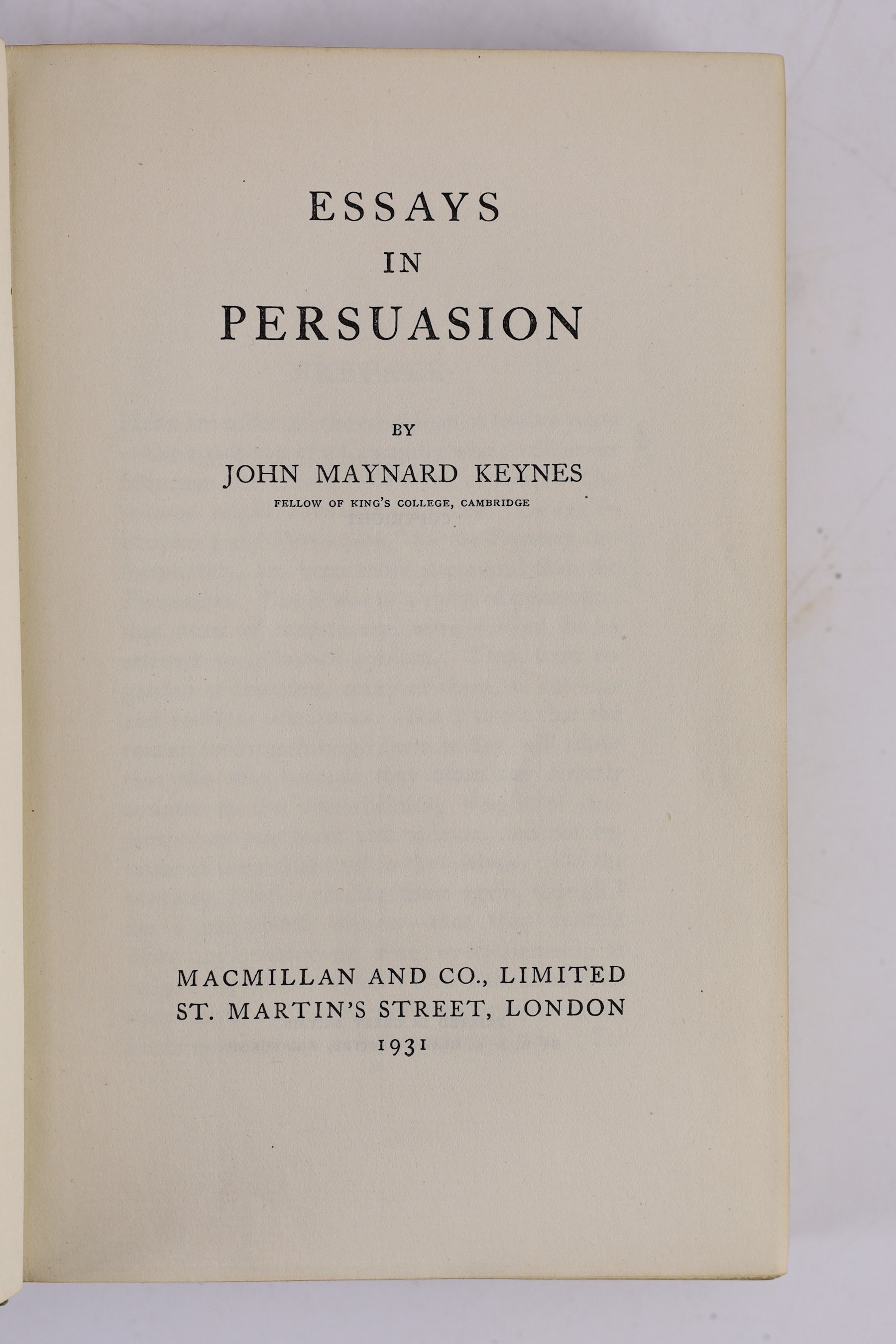 Keynes, John Maynard - A Revision of the Treaty....1st edition. half title and 6pp. adverts.; publisher's gilt cloth. 1922; sold together with these by the same author: A Tract of Monetary Reform. publisher's cloth. repr